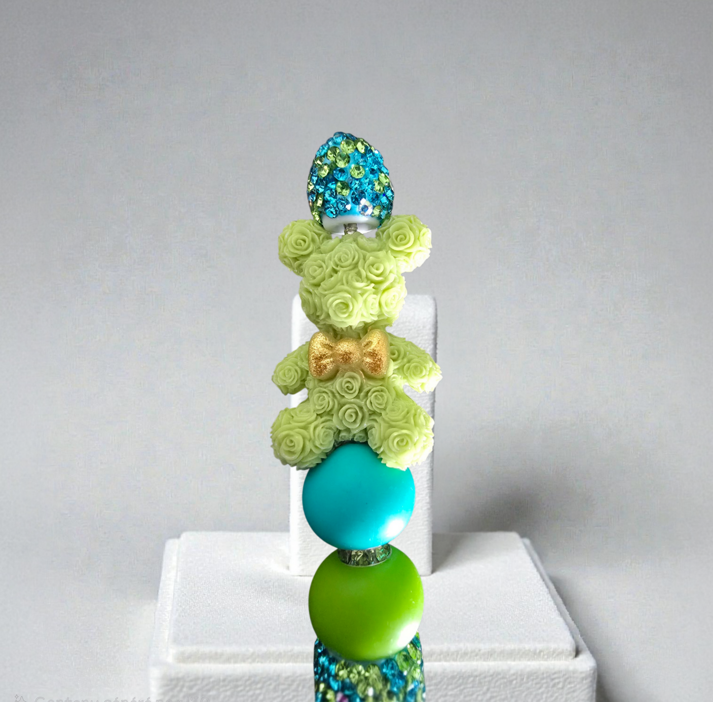 Stylo strass fait main ourson vert 🧸