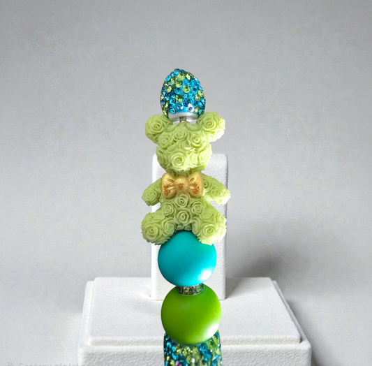 Stylo strass fait main ourson vert 🧸
