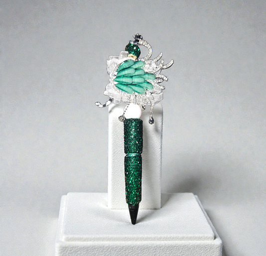 Stylo strass fait main cygne vert émeraude 🦢