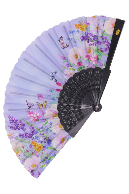 Éventail pliant à main floral lavande et papillons