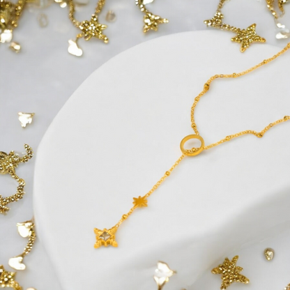 Collier chaîne dorée en Y avec strass fleur étoilée