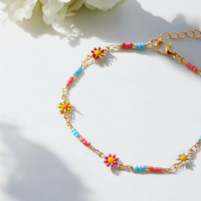Bracelet de cheville marguerites et perles