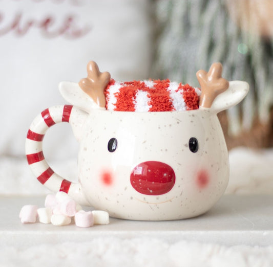 Ensemble tasse Rudolph avec 1 paire de chaussettes de Noël