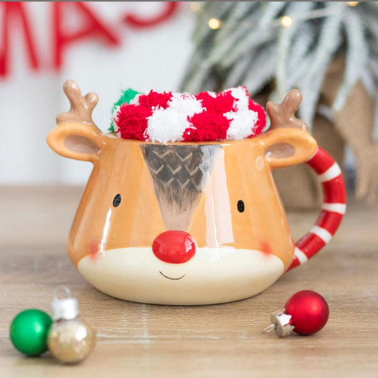 Ensemble tasse rennes avec 1 paire de chaussettes de Noël