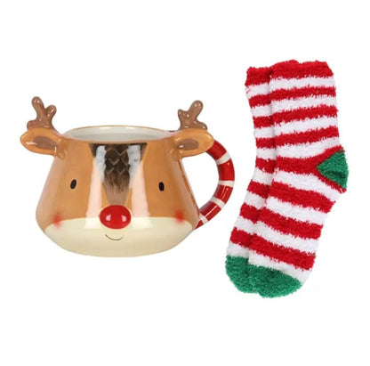 Ensemble mug rennes avec 1 paire de chaussettes de Noël