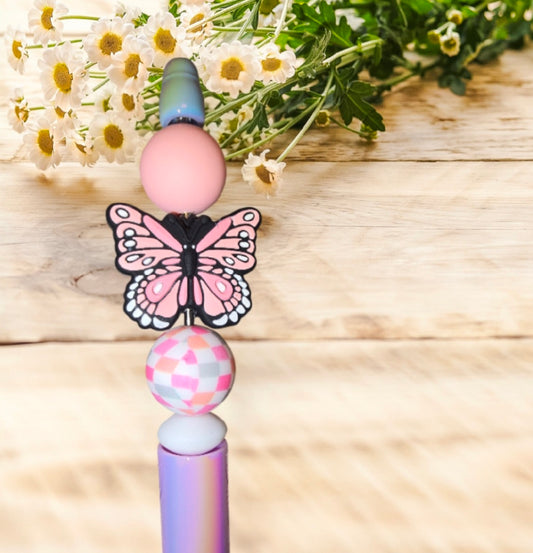 Stylo fait main papillon rose
