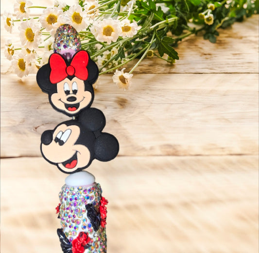 Stylo strass fait main Mickey et Minnie