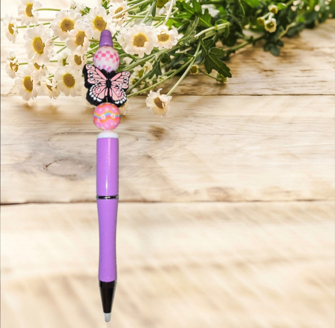 Stylo fait main papillon rose