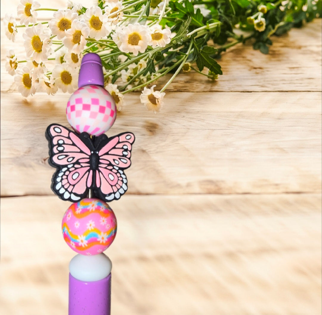 Stylo fait main papillon rose