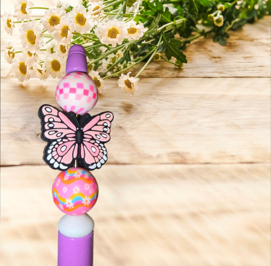 Stylo fait main papillon rose