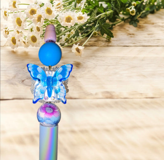 Stylo fait main papillon bleu