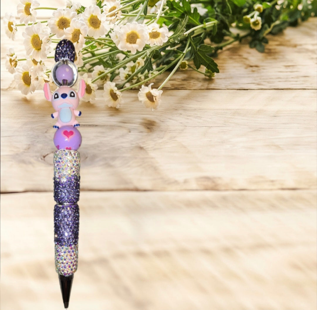 Stylo strass fait main Stitch rose