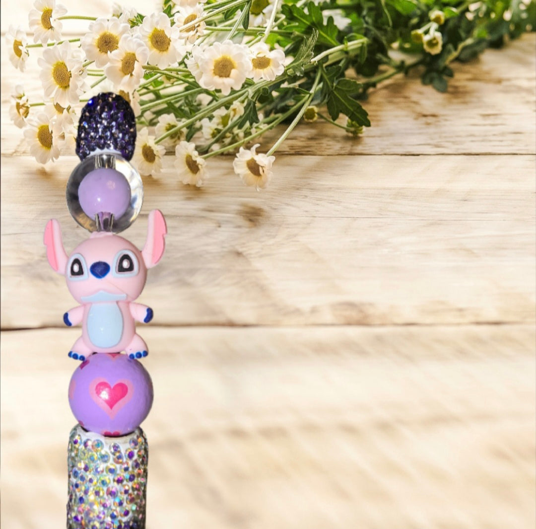 Stylo strass fait main Stitch rose