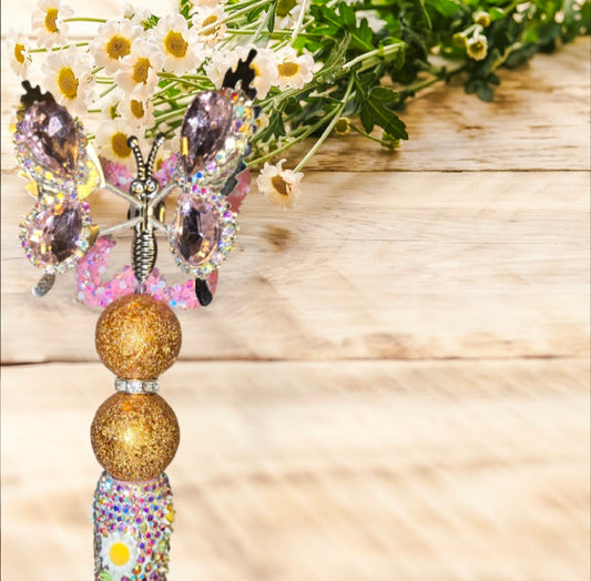 Stylo strass fait main papillon rose