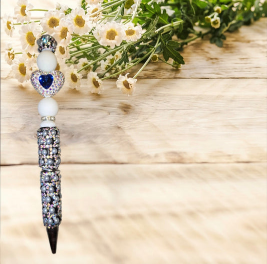 Stylo strass fait main cœur strass bleu