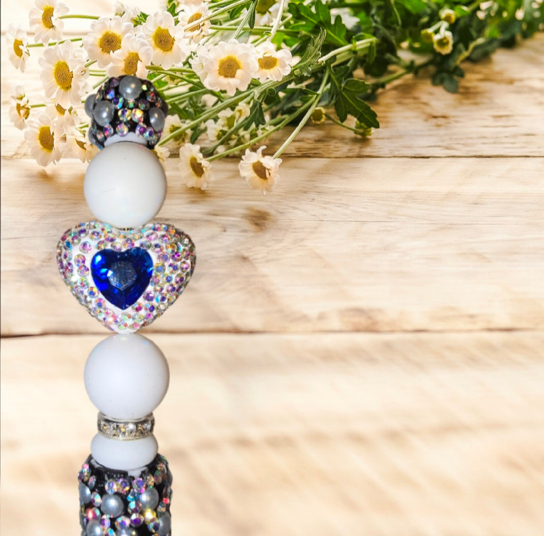 Stylo strass fait main cœur strass bleu