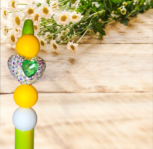 Stylo fait main cœur strass vert