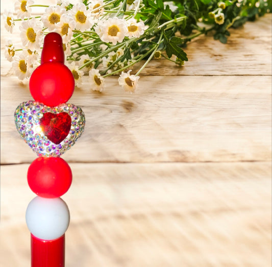 Stylo fait main cœur strass rouge