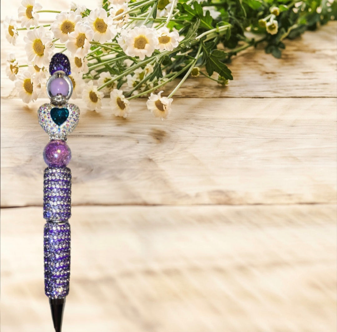 Stylo strass fait main cœur strass bleu turquoise