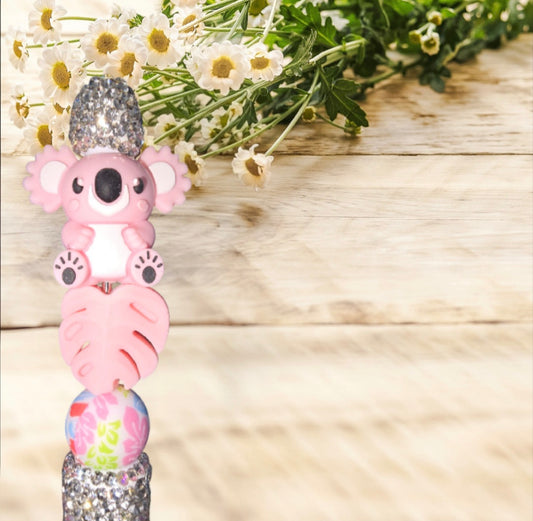 Stylo strass fait main koala rose