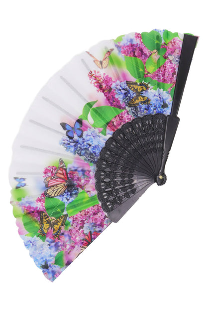 Éventail pliant à main floral lavande et papillons