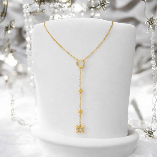 Collier chaîne dorée en Y avec strass fleur étoilée