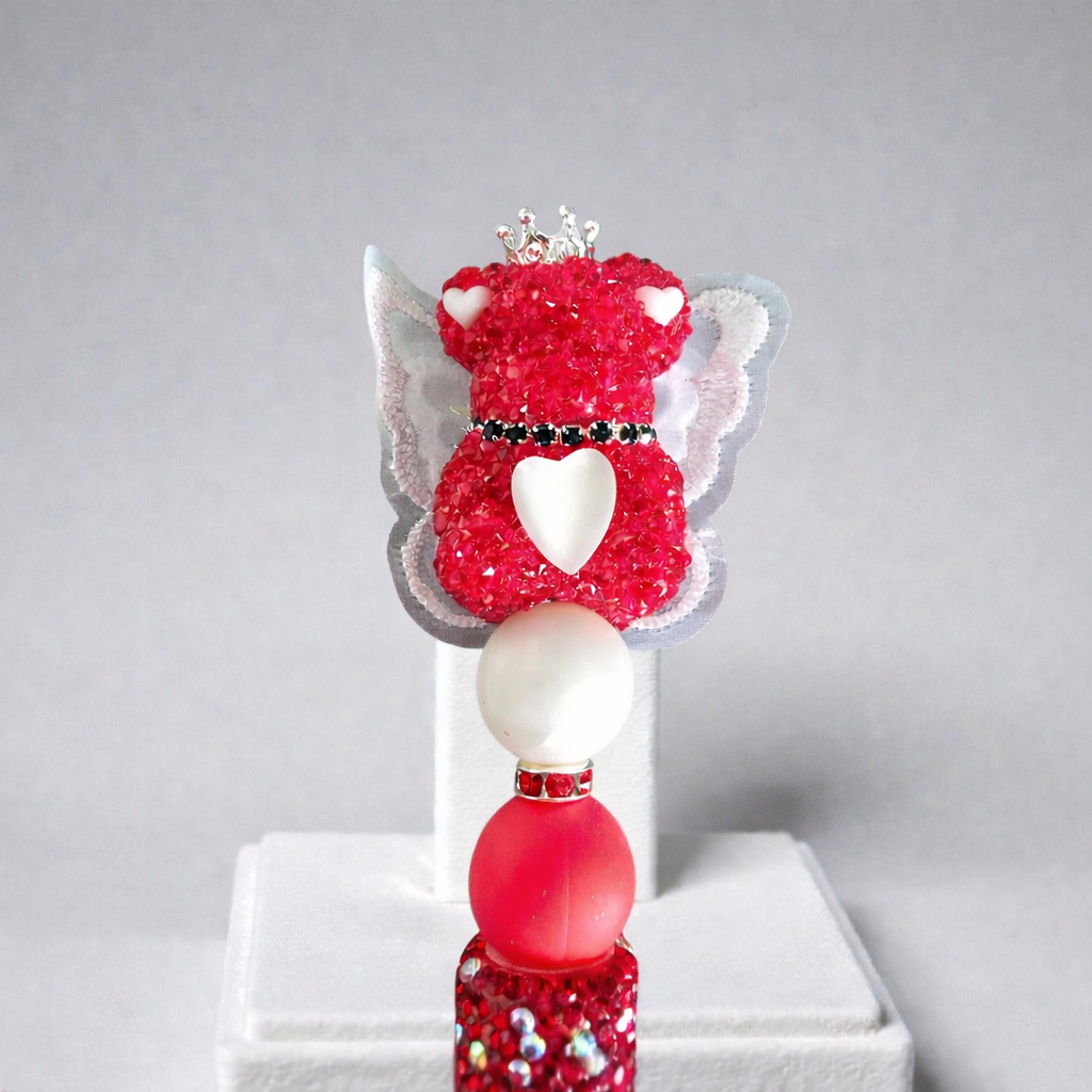 Stylo strass fait main ourson ange rouge et blanc 🧸