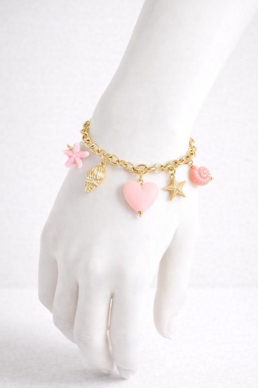 Bracelet doré breloques mer colorée rose