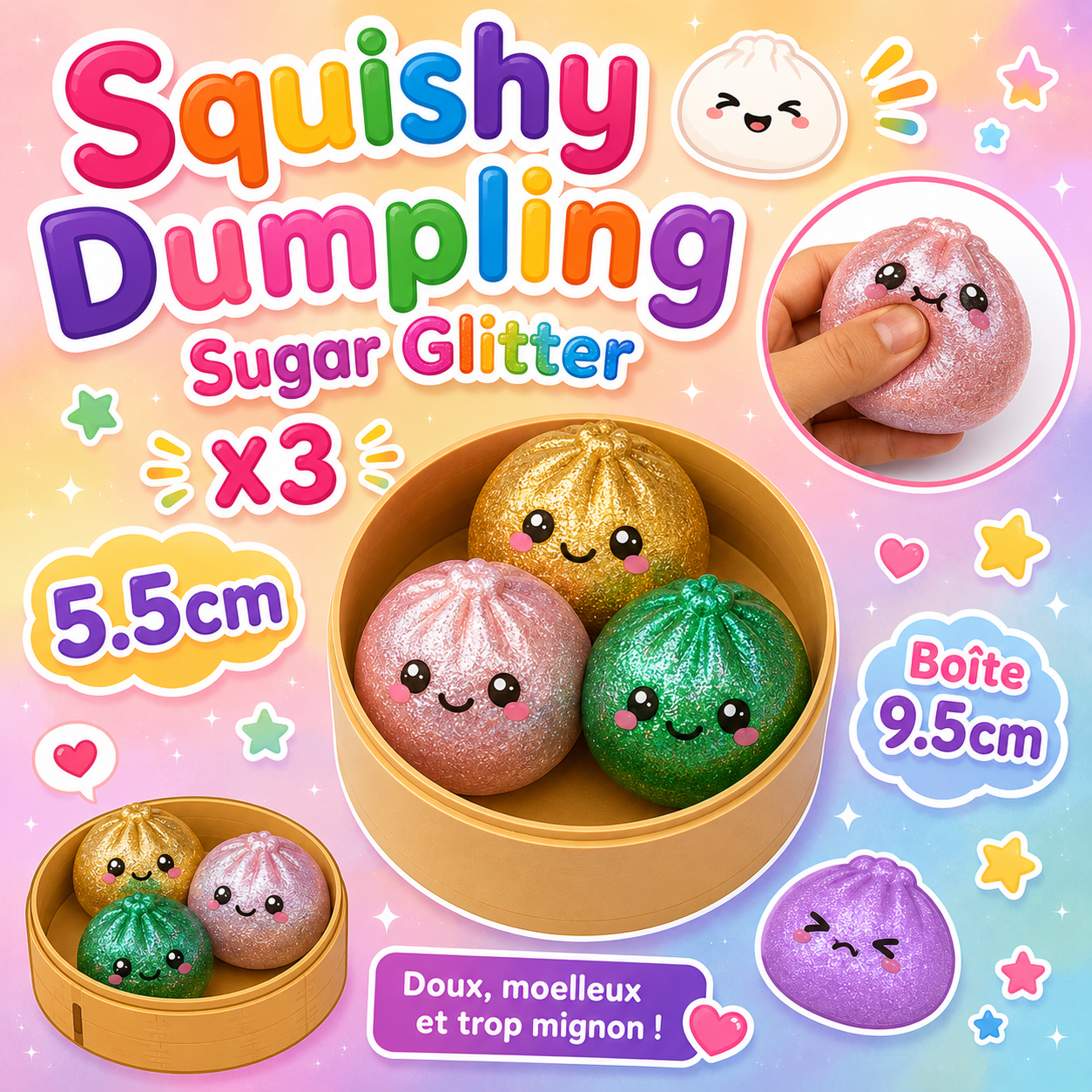Squishy Dumpling Sugar Glitter X3