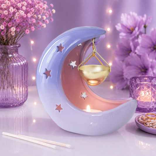 Brûle parfum croissant de lune violet pastel