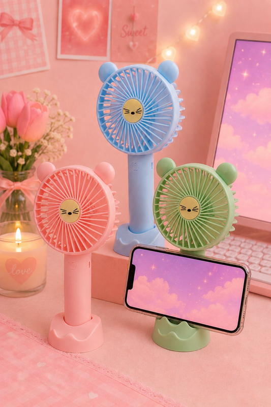 Ventilateur portable rechargeable USB – Ourson avec support téléphone