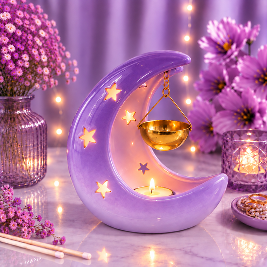 Brûle parfum croissant de lune violet pastel