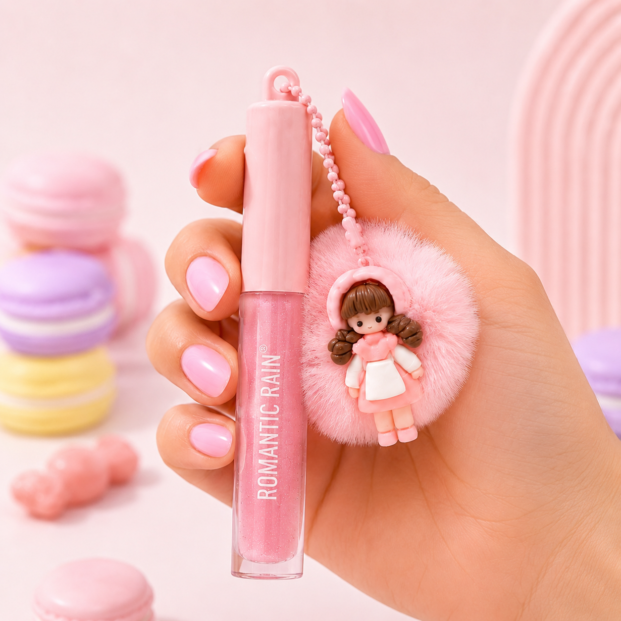 Gloss porte-clés pompon – Écrin de douceur