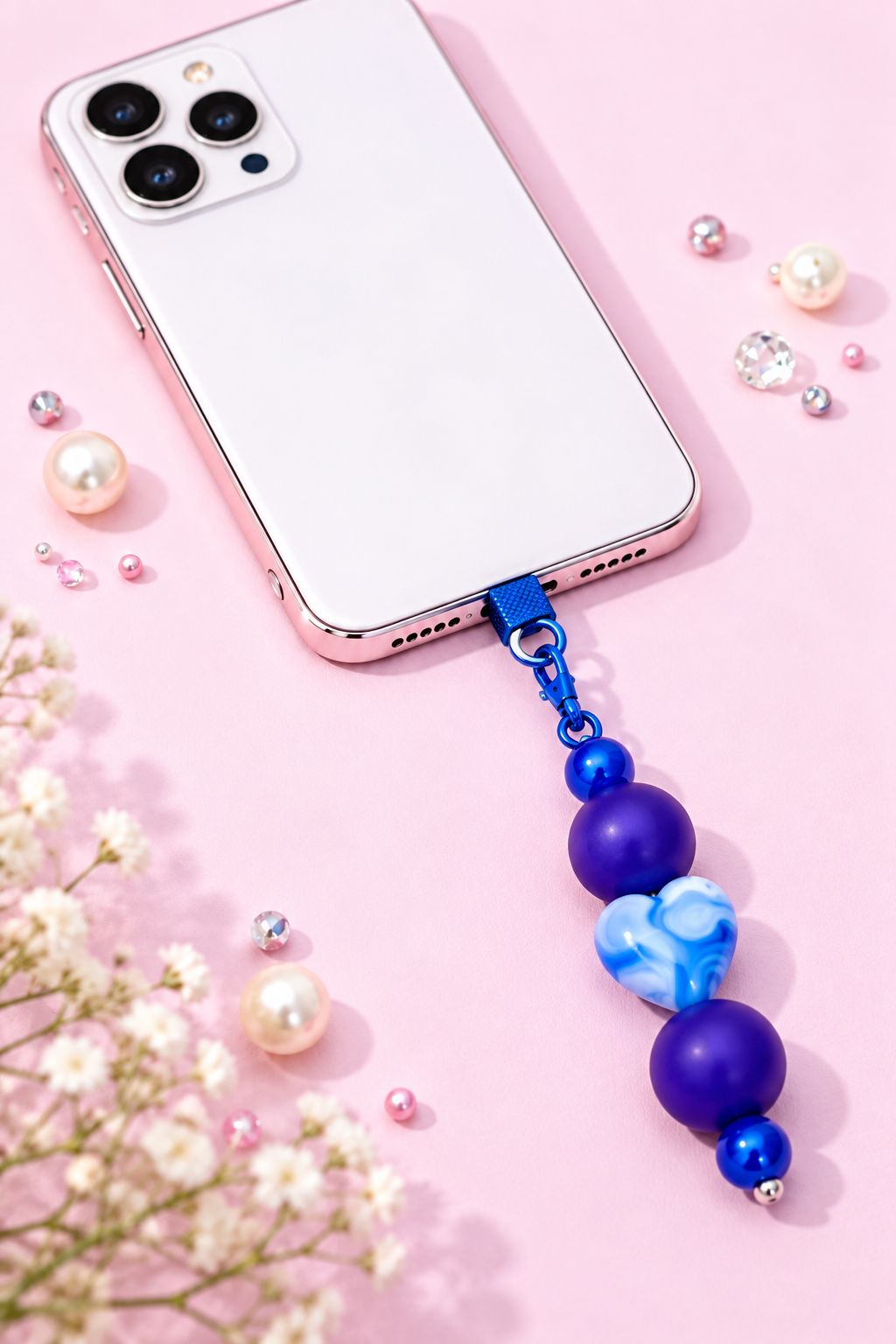 Bijoux de téléphone fait main personnalisé cœur indigo