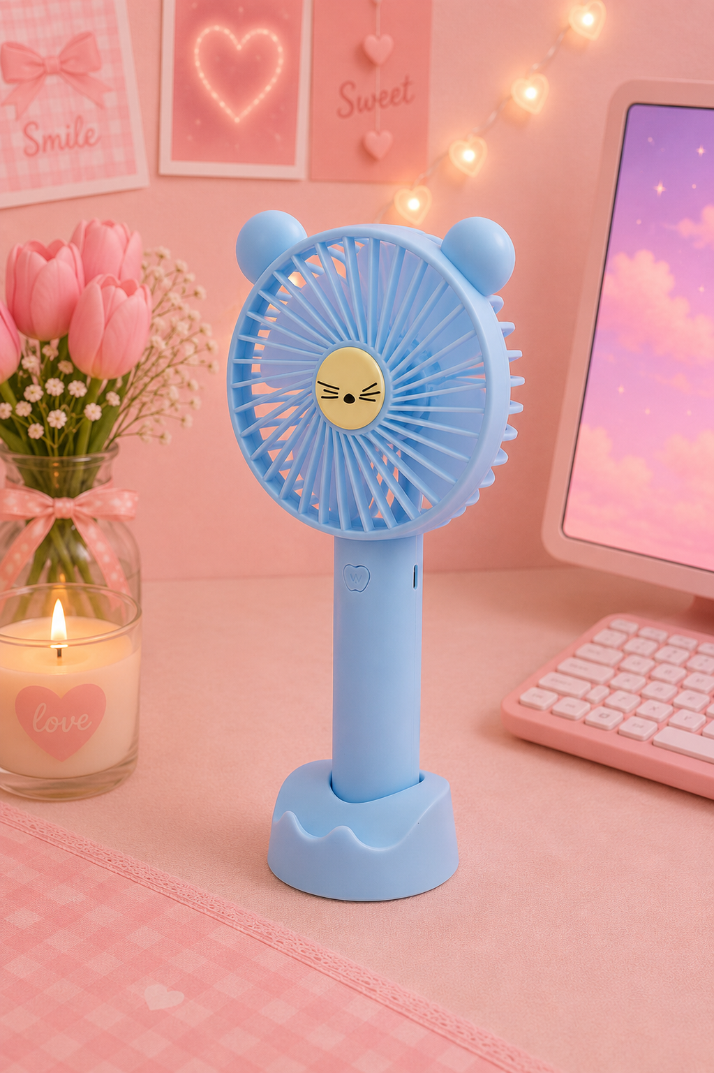 Ventilateur portable rechargeable USB – Ourson avec support téléphone