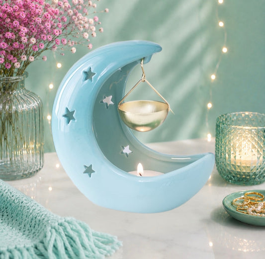 Brûle parfum croissant de lune bleu pastel