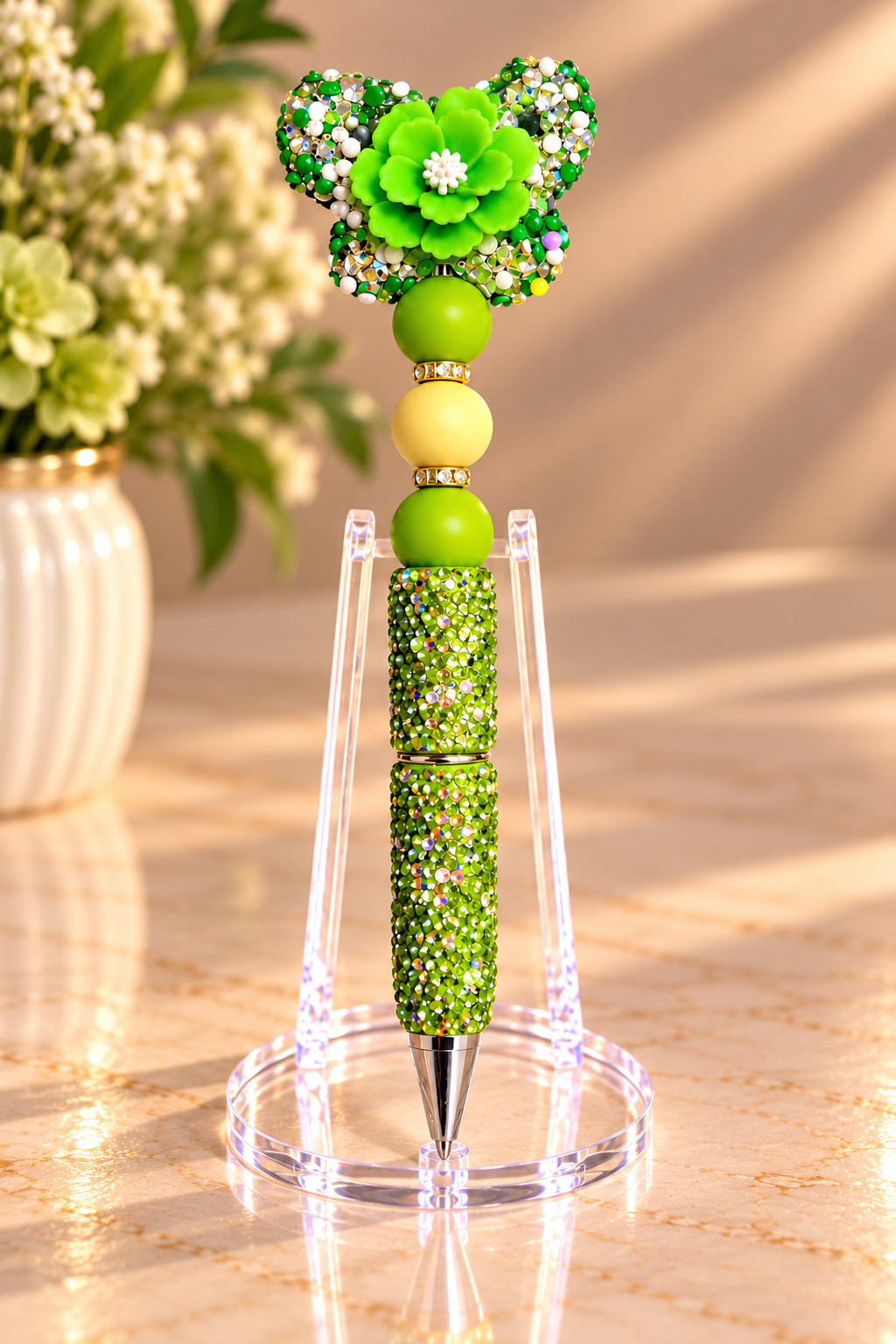 Stylo strass fait main jardin emeraude