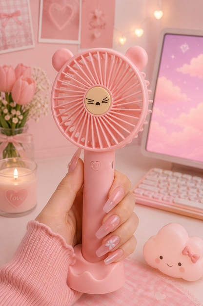 Ventilateur portable rechargeable USB – Ourson avec support téléphone