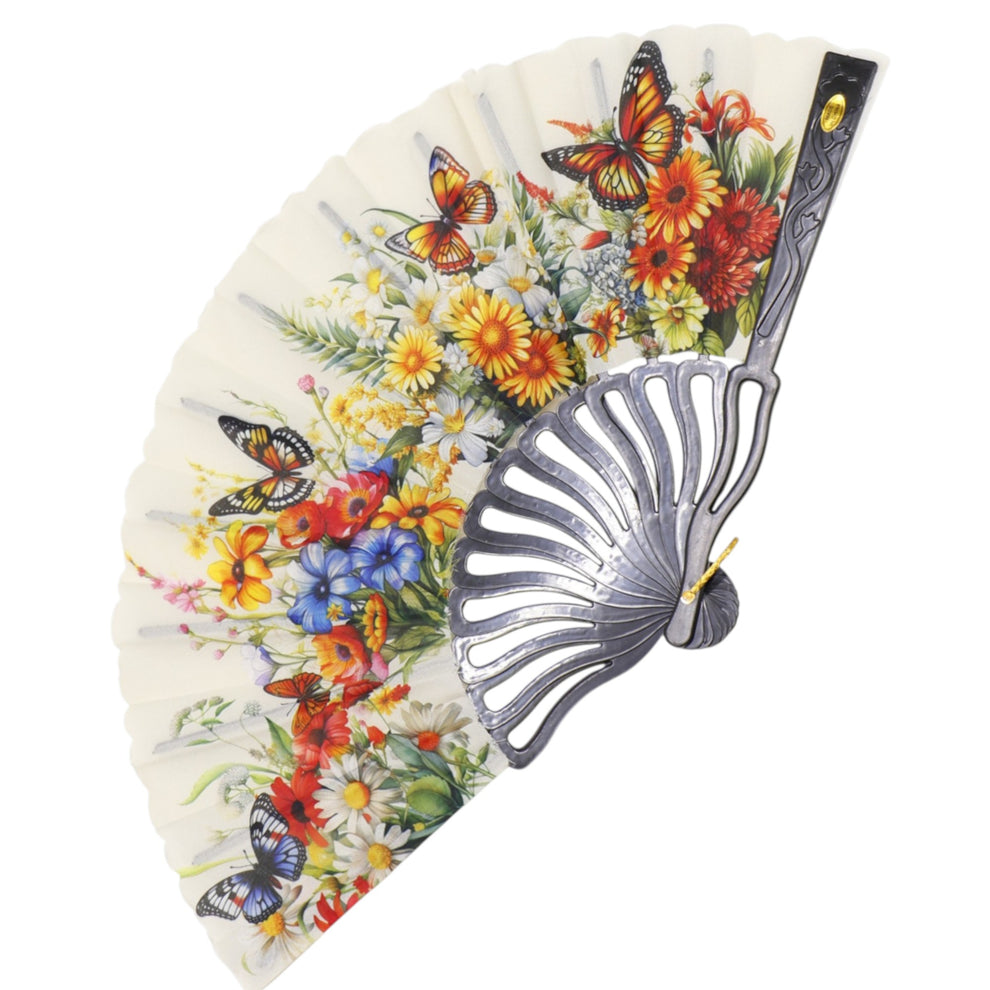 Éventail pliant à main floral et papillons