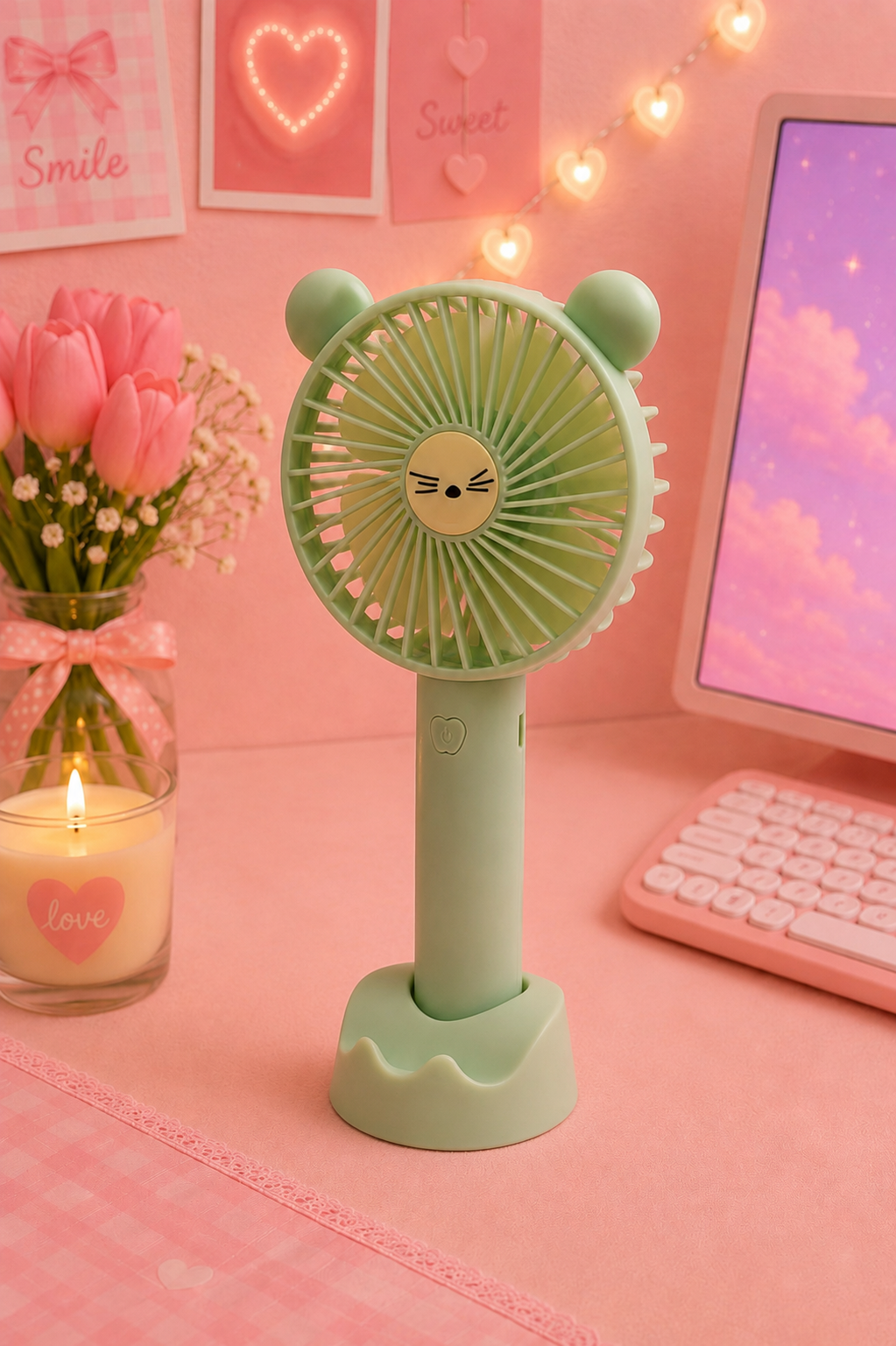 Ventilateur portable rechargeable USB – Ourson avec support téléphone