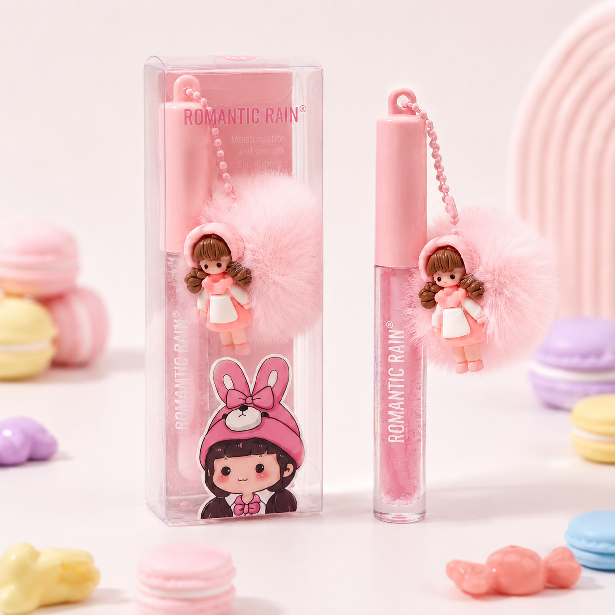 Gloss porte-clés pompon – Écrin de douceur