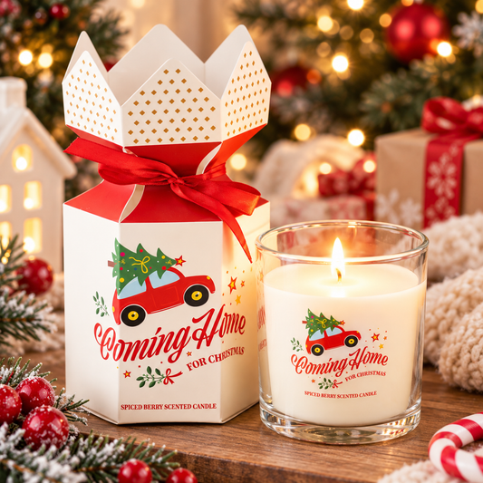 Bougie parfumée aux baies épicées – Retour à la maison pour Noël