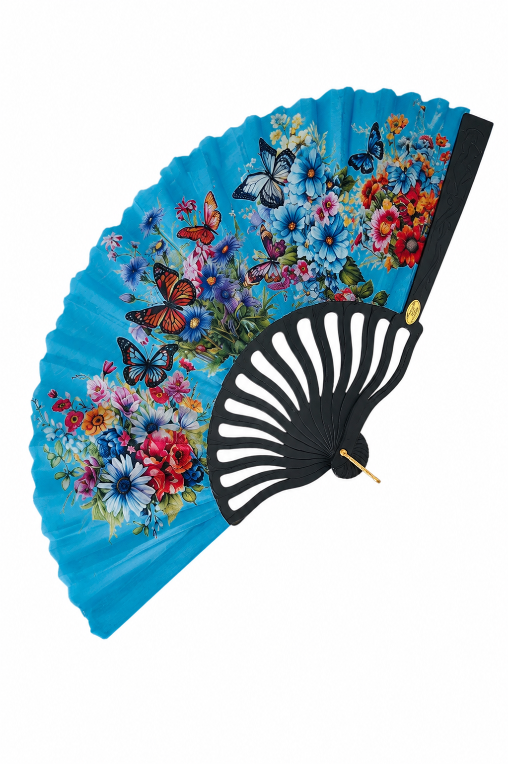 Éventail pliant à main floral et papillons