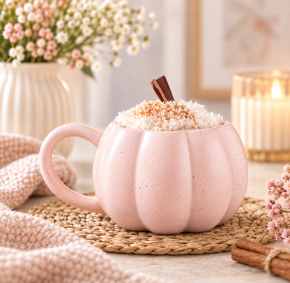 Ensemble mug citrouille rose avec 1 paire de chaussettes