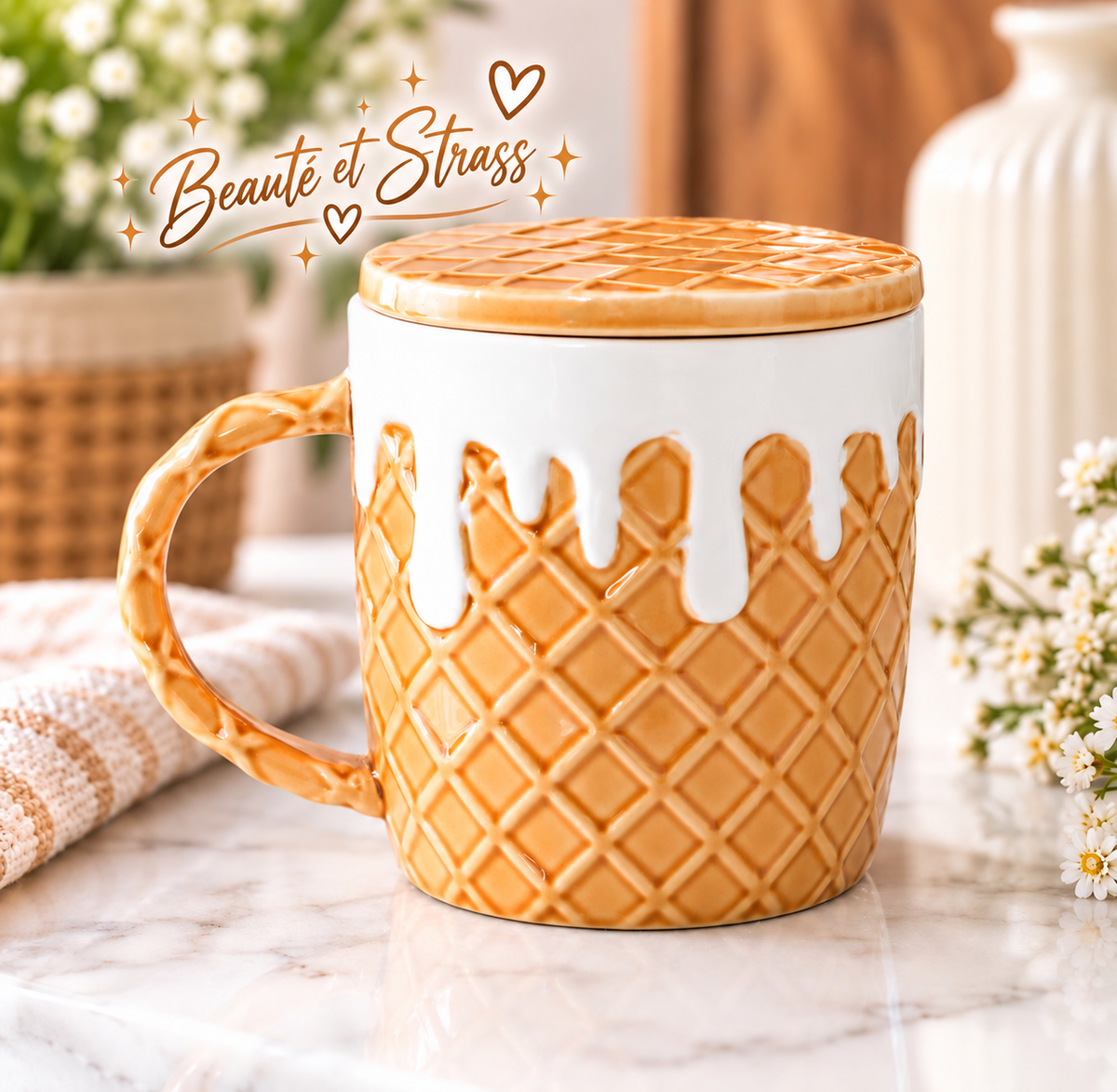 Ensemble mug gauffre et dessous de verre