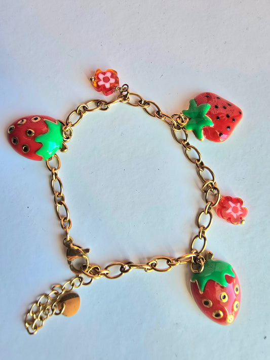Bracelet breloques fraises et fleurs 🍓🌸