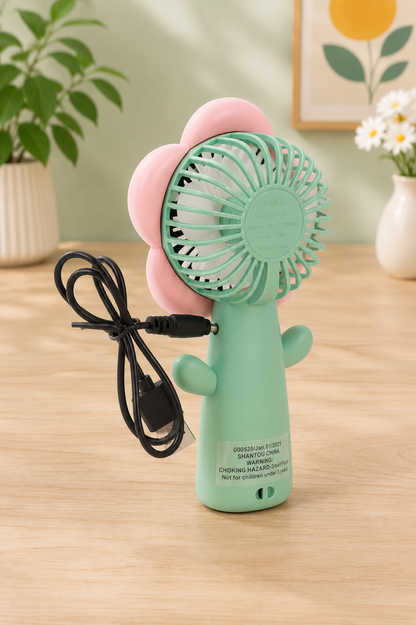 Ventilateur portable rechargeable USB avec dragonne – Fleur pastel
