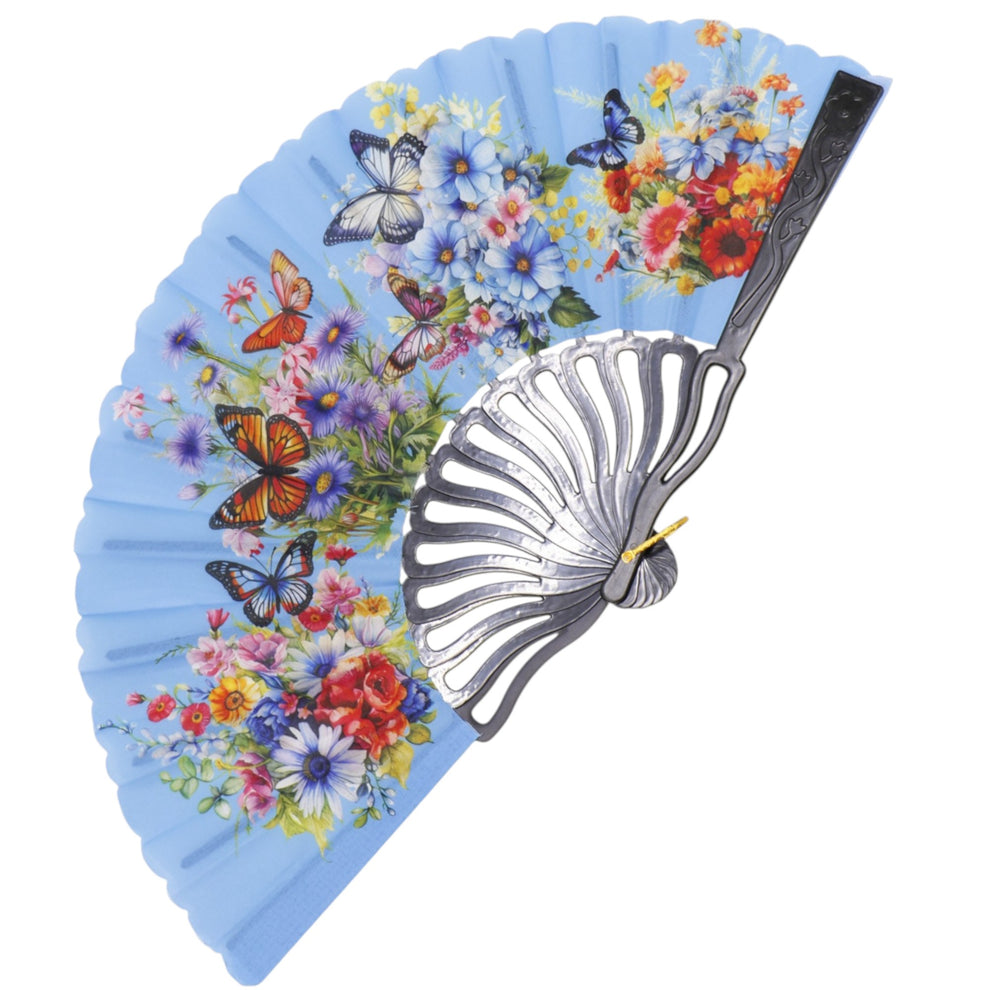 Éventail pliant à main floral et papillons