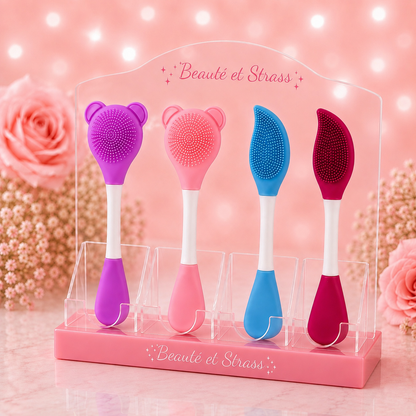 Brosse nettoyante visage et spatule en silicone 2-en-1