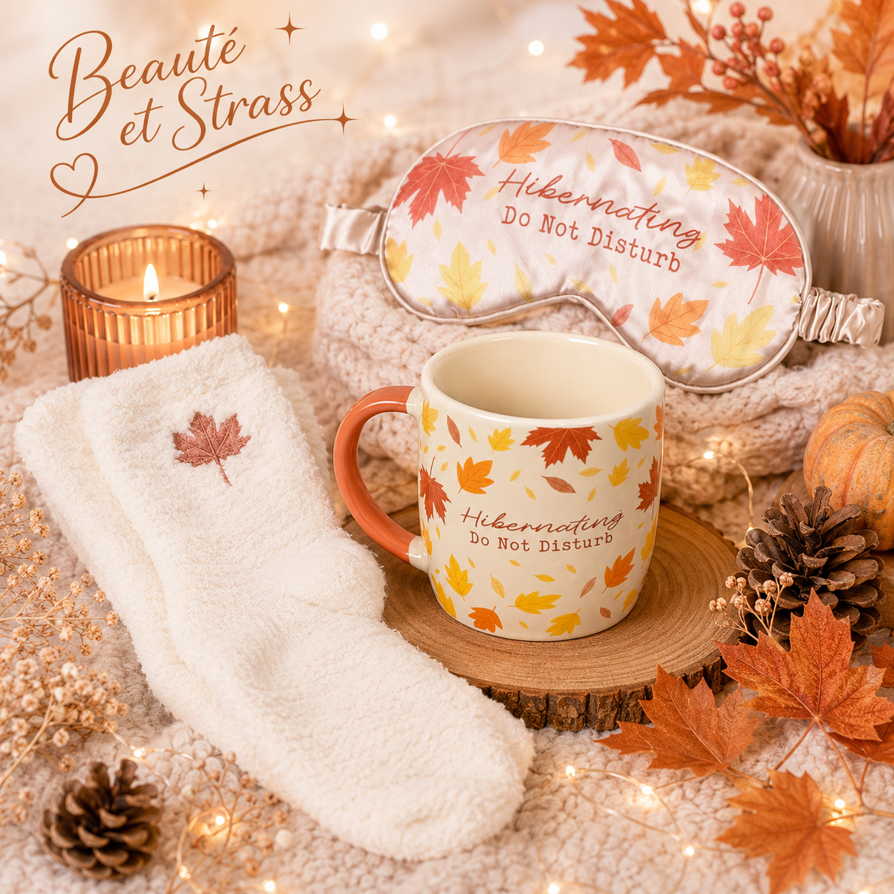 Coffret cocooning mug, chaussettes et masque de sommeil